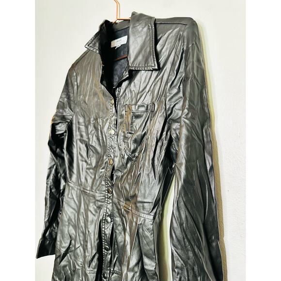 JASON WU Black Faux Leather Button Front Collared Pleated Mini Dress size 6 - Picture 11 of 13